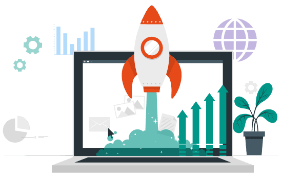 Laptop with rocket illustration