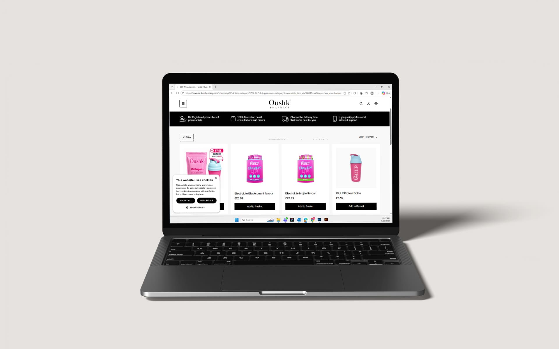 Oushk Pharmacy Shopify store rebuild by Integriti Studio