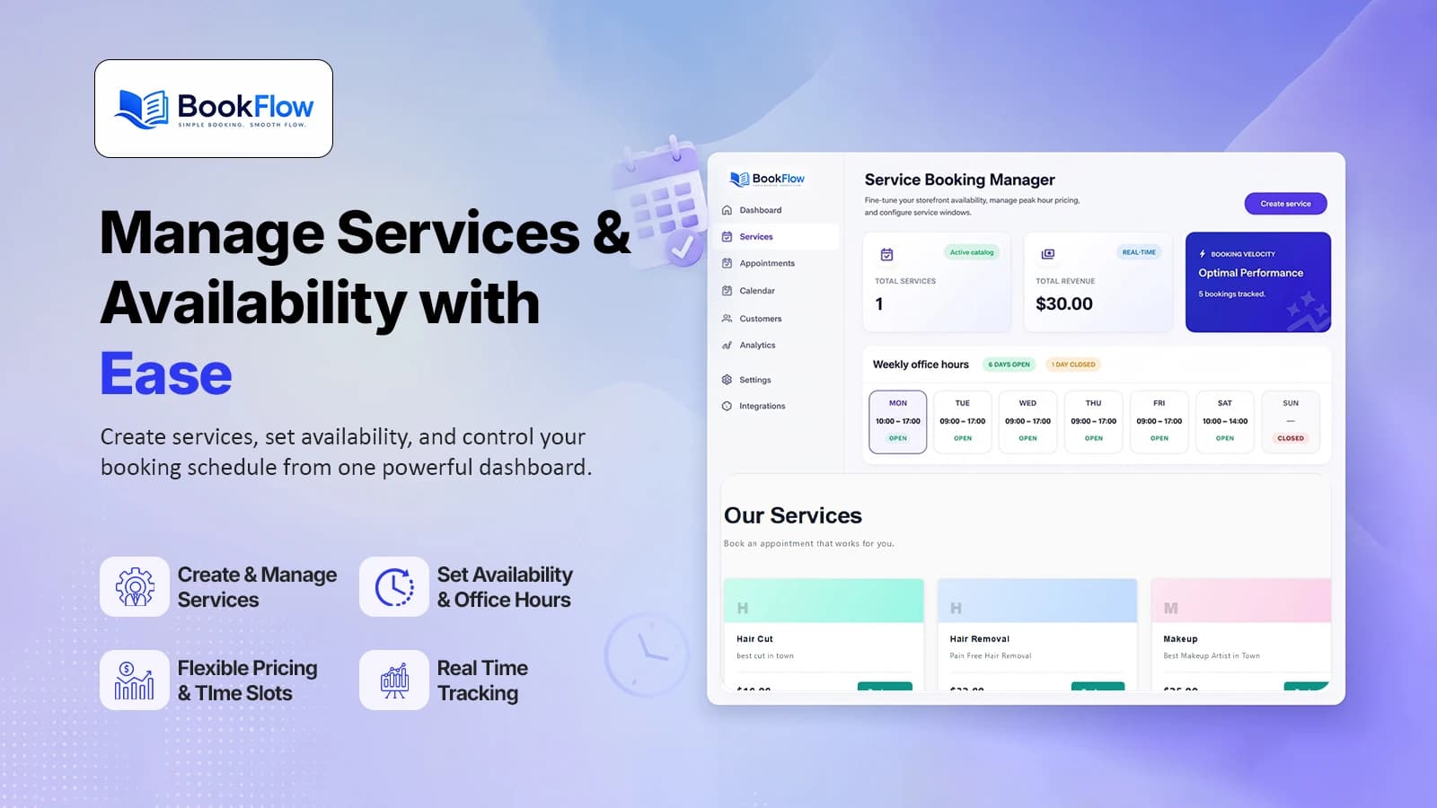 Screenshot: Book Flow admin and booking widget
